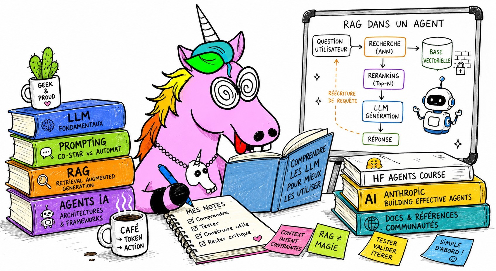 Ressources pour comprendre les LLM, le prompting, le RAG et les agents IA Emplacement image : Image mise en avant WordPress